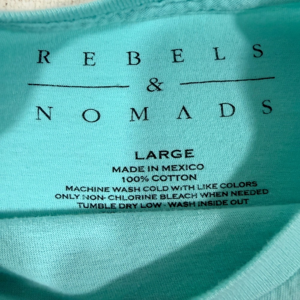 Rebels & Nomads T-Shirt Mens L Turquoise Excellent Tropical Graphic Cotton - Picture 2 of 5
